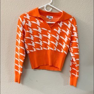 Verge Girl white and orange checker pattern sweater S/M - fits like XS/S